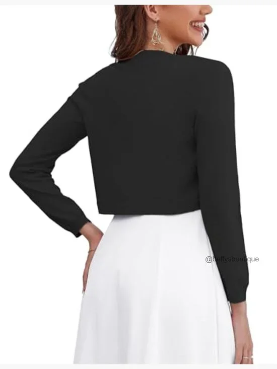 Long Sleeve Cropped Cardigan Shrug for Dresses S-XL Knit Sweater - Picture 6 of 7